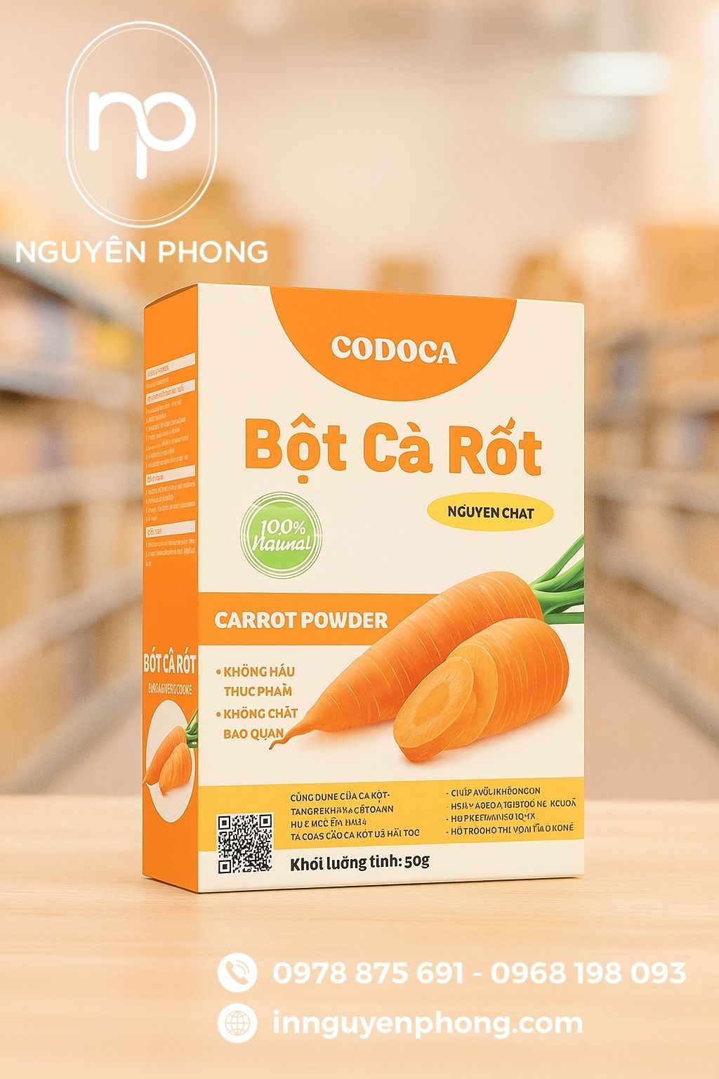 Mẫu hộp giấy đựng bột cà rốt thu hút khách hàng 